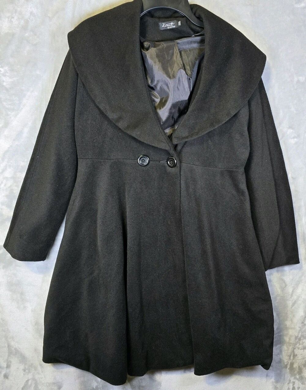 Vtg Kivenst High Fashion Wool Blend Princess Coat XXL Black Pocket Shawl Collar
